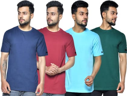 Pack of 4 Men Solid Round Neck Pure Cotton Multicolor T-Shirt