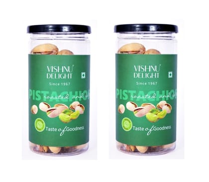 Vishnu Delight Salted Flavoured Pistachios Jar 80gm, Super Crunchy Pista Shelled Nuts, Roasted & Delicious Healthy Dry Fruit, Vitamins & Minerals Rich, Gluten Free Snack (Pack Of 2)
