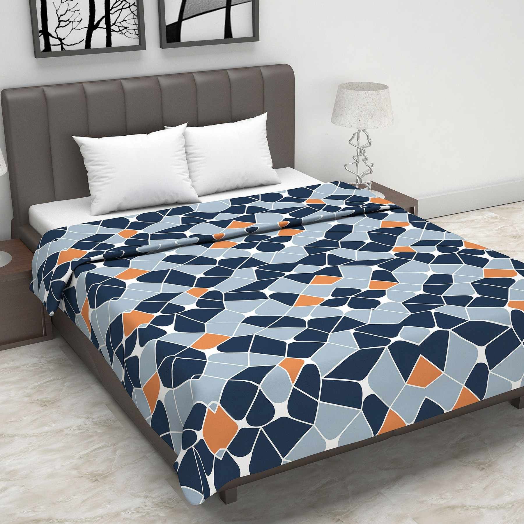 Abstract Print Grey Microfiber Super Comfortable Double Bed AC Dohar-Double / Navy Blue and Orange / TL1502