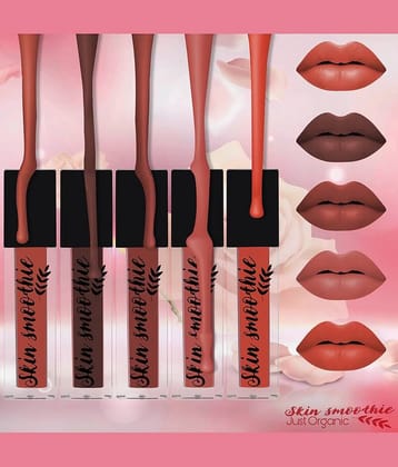 SKIN SMOOTHIE Mini Liquid Lipstick , Long wear , Matte Finish, Nude Edition 7.5(g),Pack of 5