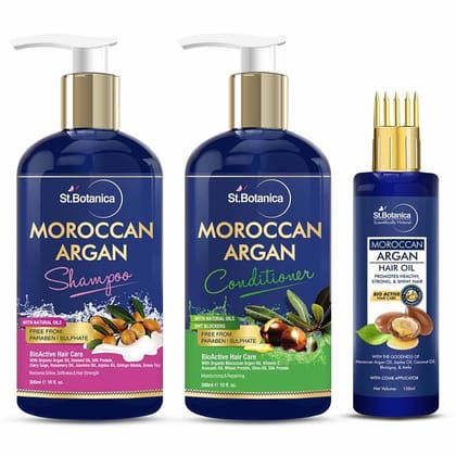 Moroccan Argan Shampoo 300ml + Conditioner 300ml + Argan Hair Oil With Comb Applicator 150ml