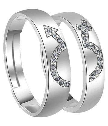 SILVERSHINE,silver plated attractive antique design with diamond adjustable couple ring for men and women. - None