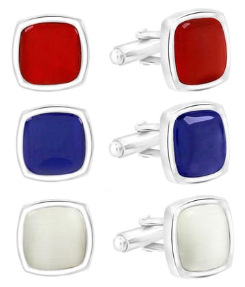 ZIVOM® Stylish Black Blue Red Brass Formal Cufflinks Combo Pack Of 3 Sets For Boys Mens Branded Gift Box - None