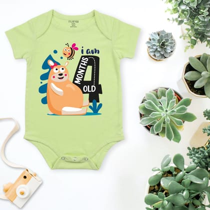 I Am 4 Months Old Bear Baby Romper | Onesies-Baby Romper / Green / 0-3 Months