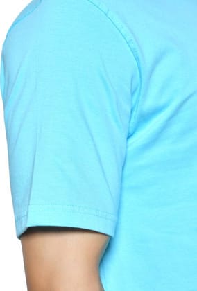 Men Solid Round Neck Pure Cotton Light Blue T-Shirt