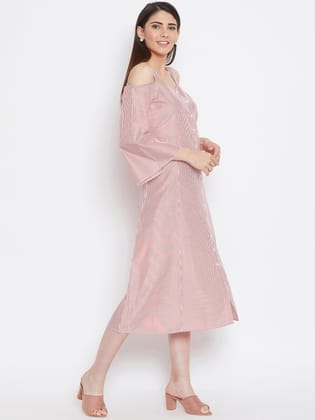 Women Red & White Striped A-Line Midi Dress