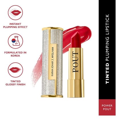 MyGlamm POUT by Karan Johar - Power Pout (Red Shade) | Moisturising, Pigmented, Plumping Lipstick For Petal Glow Finish (3.5g)