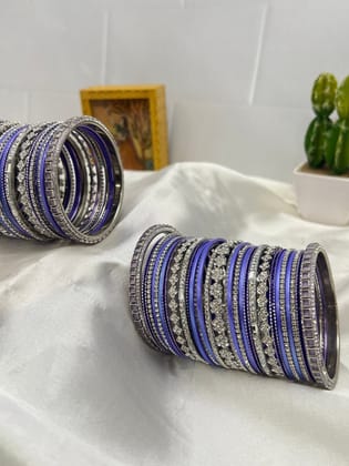 Purple & Silver Metal Stone Bangle Set 5021-2.4 / Both Hands