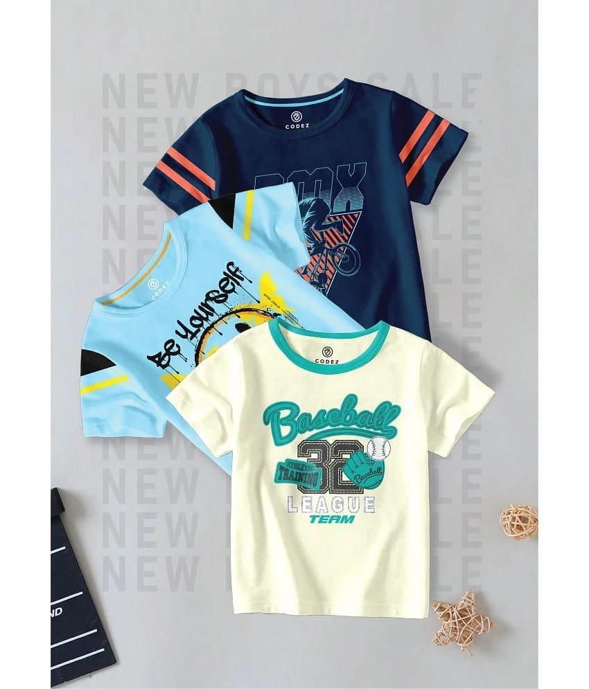 CODEZ Multi Color Cotton Blend Boys T-Shirt ( Pack of 3 ) - None