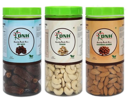DRY FRUITS COMBO 450 GRAMS PACK 150G X 3 PC DATES CASHEW ALMONDS - Boosts Energy, Supports Brain Health, Rich in Protein