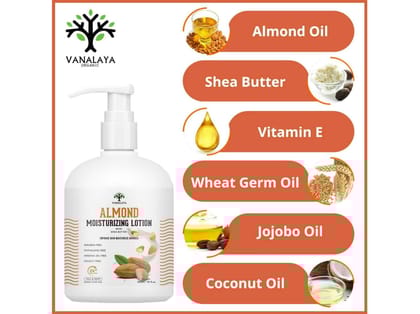 Almond Moisturizing Lotion with shea butter Vitamin E and coconut oil Paraben Free Sulphate free Mineral oil free for Face and Body 300ml