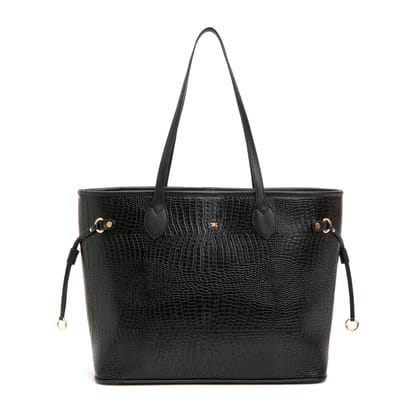 Croco Embossed Tote (L)-Black