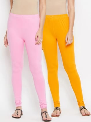 Women Pack Of 2 Solid Cotton Churidar Length Leggings