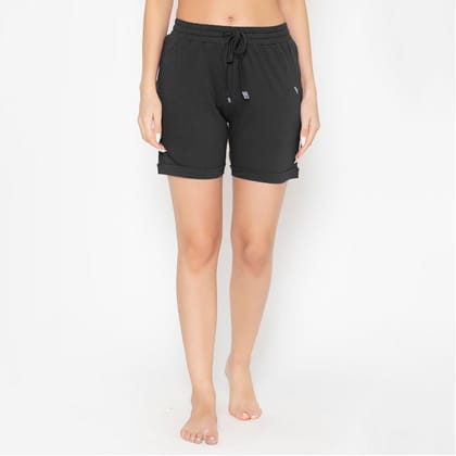 Plain Knitted Shorts For Women - Black Black S