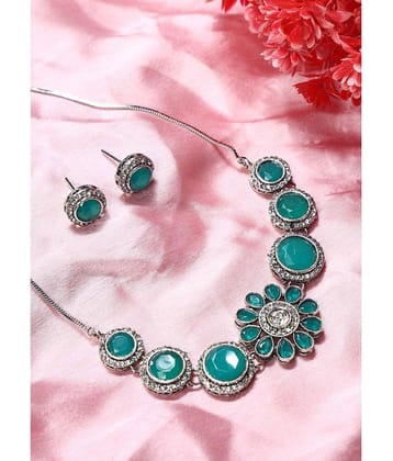 PUJVI Green Alloy Necklace Set ( Pack of 1 ) - Green