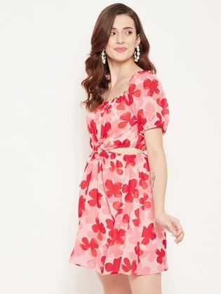 Blue Floral Off-Shoulder Georgette Dress