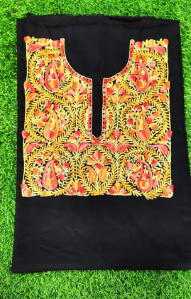 Black Color Hand Aari Work Embroidered Salwar Kameez Enriched Designe Neckline Pattern-Cotton / Suit 4.5 meter / Dry Clean only