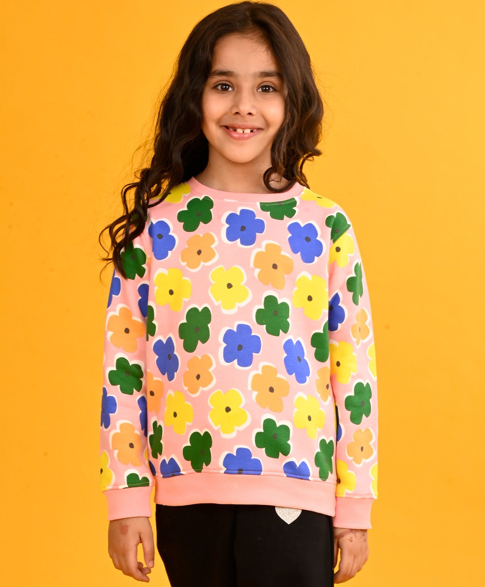 PINK FLOWERS GIRLS FLEECE SWEATSHIRT-PINK-0-6 MONTHS / 1N / WHITE