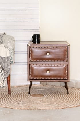 BIRMINGHAM - TWO DRAWER LEATHER SIDE TABLE