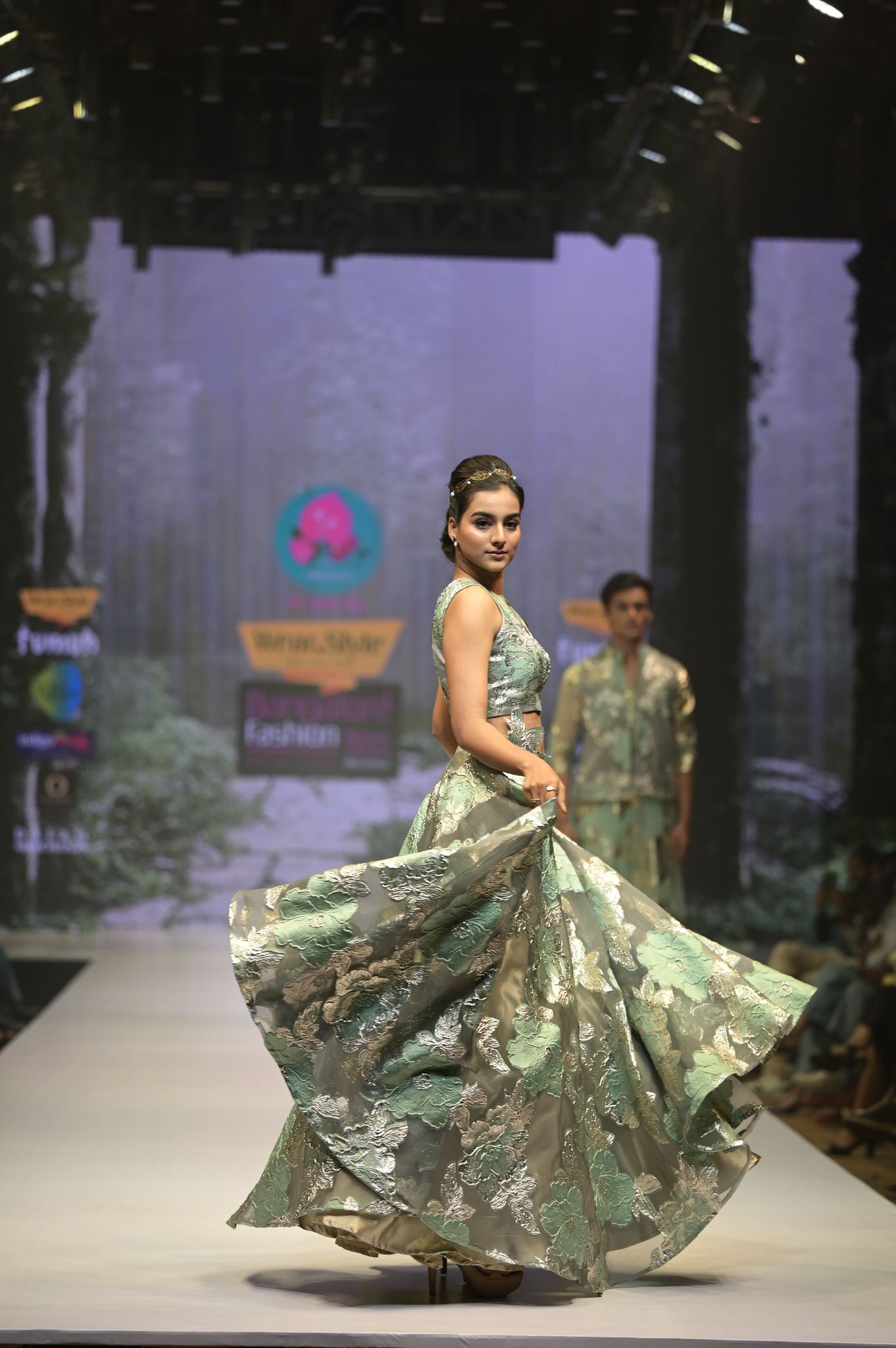 Floral Jacquard Organza Lehenga for Sangeet-S