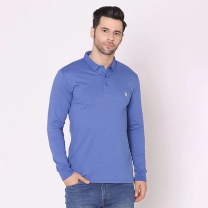 Men's Full Sleeve Plain Polo T-Shirt - Dutch Blue Dutch Blue S