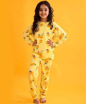 CHERRY FUN YELLOW LONG SLEEVES PYJAMA SET - YELLOW-6-12 MONTHS / 2N / YELLOW