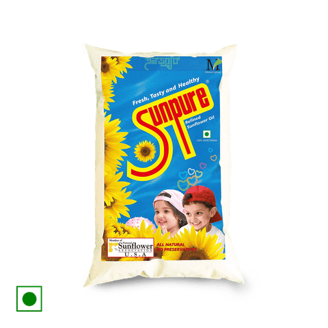 Sunpure sunflower Refined Oil, 1 L Poly Pack