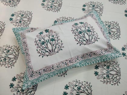 Grey-Multicolor Handblock Printed Cotton Double Bedcover with Pillow Covers (Set of 3) - Jaipur Handblocks