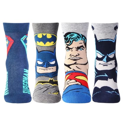 Superman Batman Crew Socks for Kids - Pack of 4 Assorted 3-5 Years
