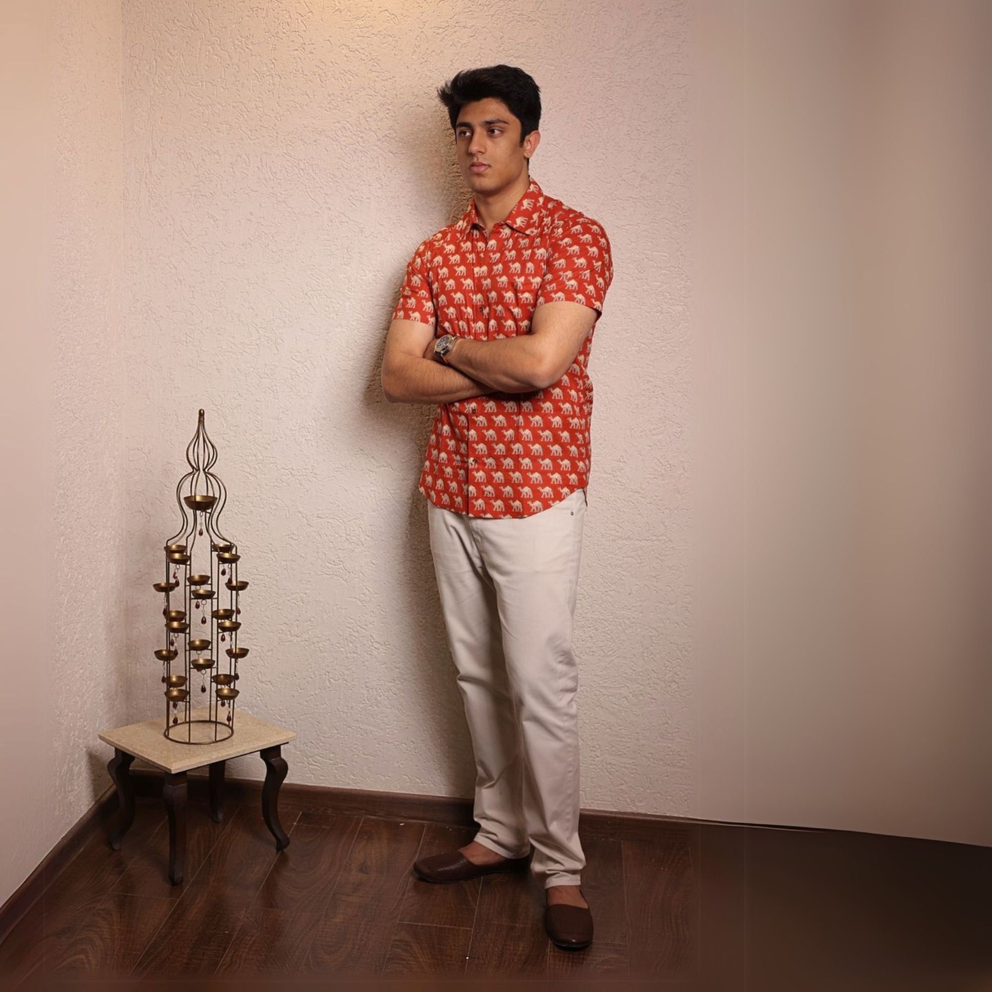 Red cotton printed half sleeves Shirt-S