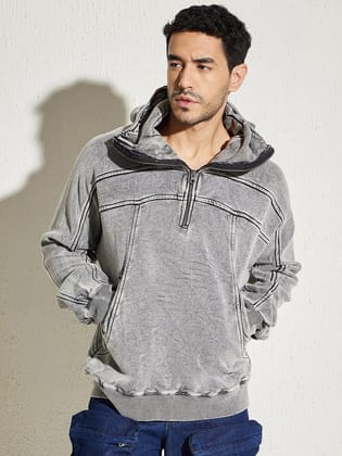 Acid Washed Baggy Smugglers Hooded Sweat Shirt-XS