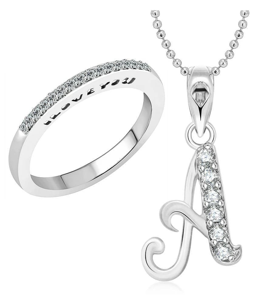 Vighnaharta Silver Alloy Love Ring With Pendant - 16