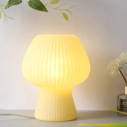 Ribbed Glass Retro Bedside Table Lamp-Green / button switch / US