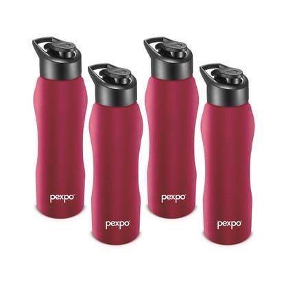 PEXPO Stainless Steel Sports/Fridge Water Bottle, 750 ml, Crimson Red, Bistro Xtreme | Wide Mouth & Leak-Proof Water Bottle (Pack of 4)