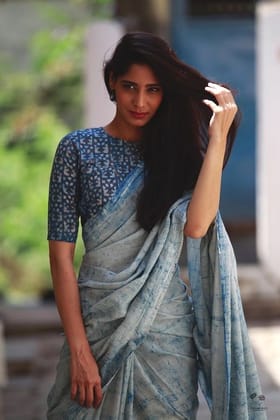 Refreshing Sky Blue Printed Designer Cotton Silk Saree - J-186