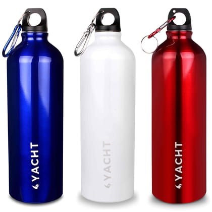 Yacht Aluminium Single Wall Fridge Water Bottle, Refrigerator Bottle, Ninja Assorted, 750 ml (Pack of 3)