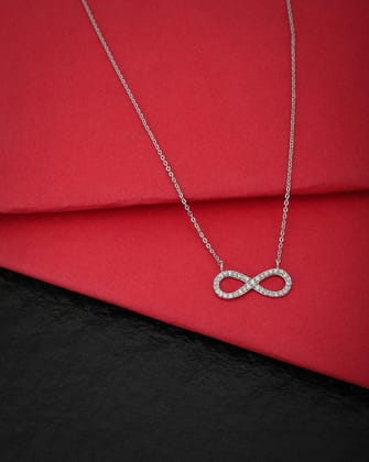 ALL IN ONE Infinity Symbol Round Cut Micro Pave Diamond Dainty Silver Plated Necklace