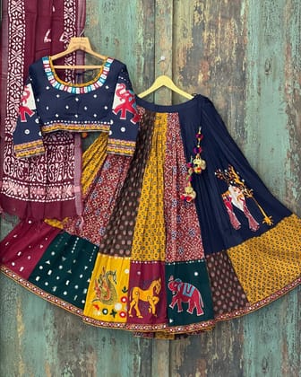 Multicolor Designer Lehenga Choli Printed With Mirror Work