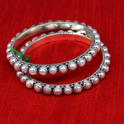 Pure 925 sterling silver Waved design pearl bangle bracelet, fabulous oxidized customized brides gifting pearl bangle bracelet ba104-Single bangle