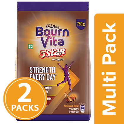 Bournvita Bournvita 5 Star Magic Chocolate Health Drink (Refill), 750g- Pack of 2, 2x750 g Multipack
