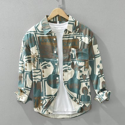 Cubist Tableau Printed Cotton Shirt-S