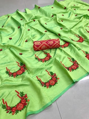 Parrot Green color Party wear Paper Silk Embroidered Sari MS-4 PG