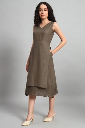 Chikankari Grace Dress, Taupe-XS