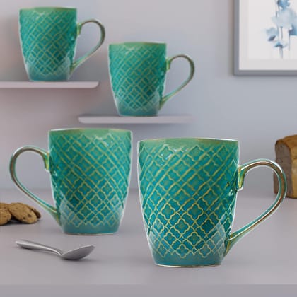 The Earth Store Absinthe Green Coffee Mug Set of 4 Ceramic Tea Mugs, Milk Mugs,Microwave Safe Ceramic Tea Cups