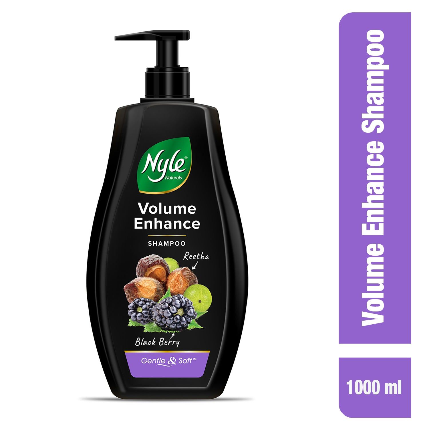 Nyle Naturals Volume Enhance Shampoo, 1L | For Voluminous Hair With Reetha, Blackberry & Amla | Gentle & Soft Shampoo For Men & Women
