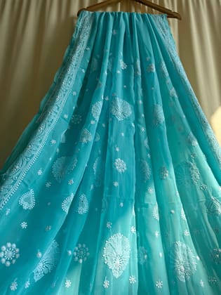 Georgette Chikankari saree in Sea Green-Sea Green