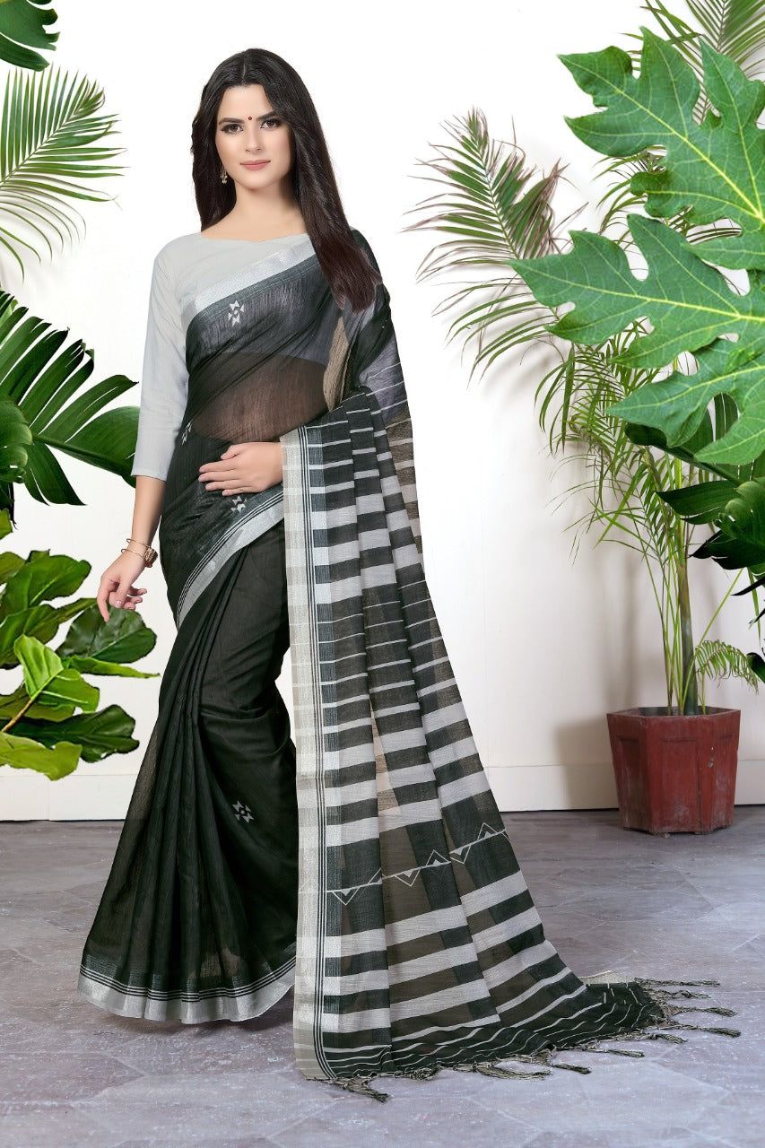 AWESOME LINEN COTTON PRINTED SAREE - ms1649