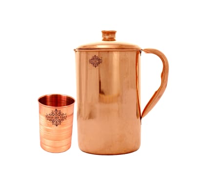 Indian Art Villa Pure Copper Jug / Pitcher with Glasses / Tumblers | Serveware | Drinkware-2