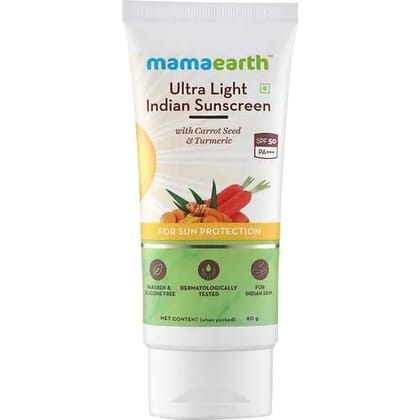 Mamaearth Ultra Light Indian Sunscreen SPF 50 PA+++, 80 ml