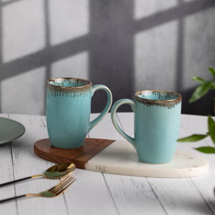 Ceramic Tea Coffee Mugs with Handles (Set of 2) | Microwave Safe | Dishwash resistant | Scratch Resistant | Turquoise | H-4" D-3"